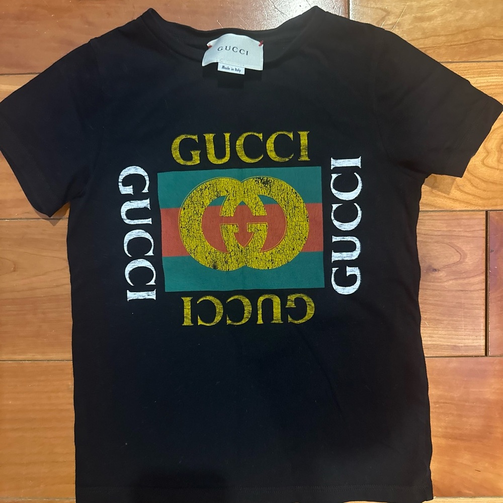Gucci Kids Black T-Shirt with Yellow and Green Logo 5